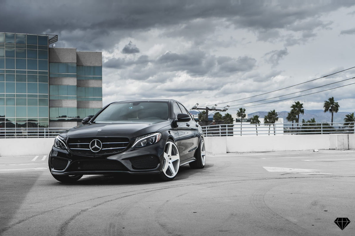 2018 Mercedes Benz C300 fitted with 20″ Blaque Diamond BD-15s in Silver with Machined Face