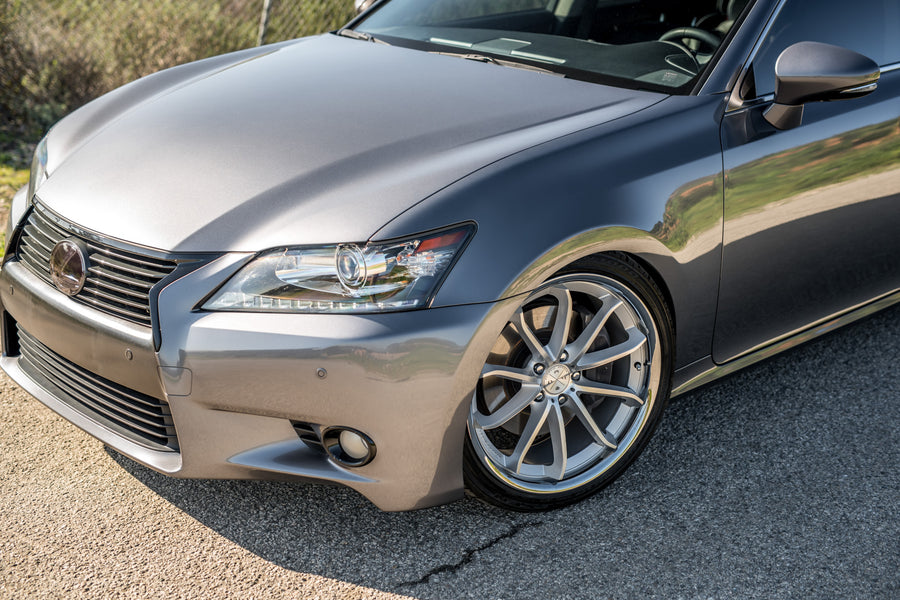 A 2013 GS350 on Blaque Diamond BD-23 Silver with Chrome Lip Staggered Wheels
