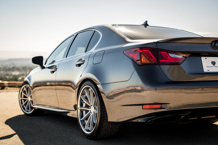 A 2013 GS350 on Blaque Diamond BD-23 Silver with Chrome Lip Staggered Wheels