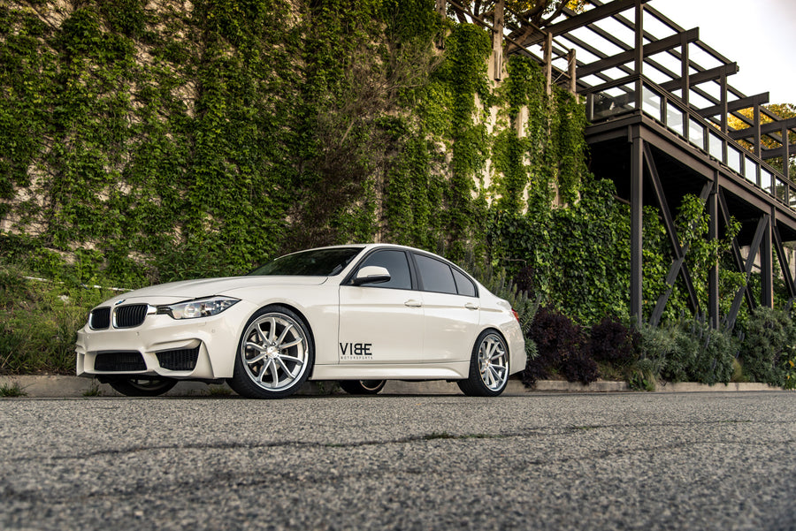 A 2014 BMW 328i on 20 Inch Staggered Silver with Chrome SS Lip Wheels