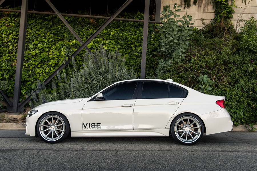 A 2014 BMW 328i on 20 Inch Staggered Silver with Chrome SS Lip Wheels