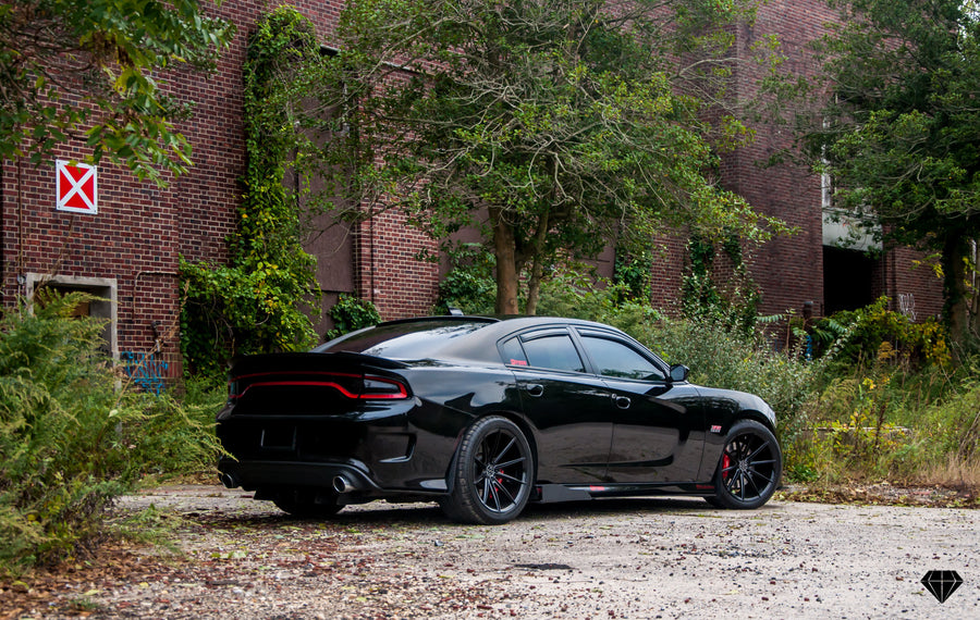 A 2016 Dodge Charger Scat Pack on 20 Inch Blaque Diamond BD-11 Gloss Black Wheels