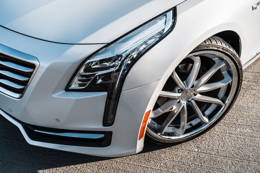 A 2016 Cadillac CT6 on Blaque Diamond BD-23 Silver Machined with Chrome Lip Wheels