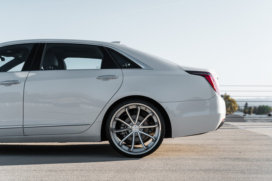 A 2016 Cadillac CT6 on Blaque Diamond BD-23 Silver Machined with Chrome Lip Wheels