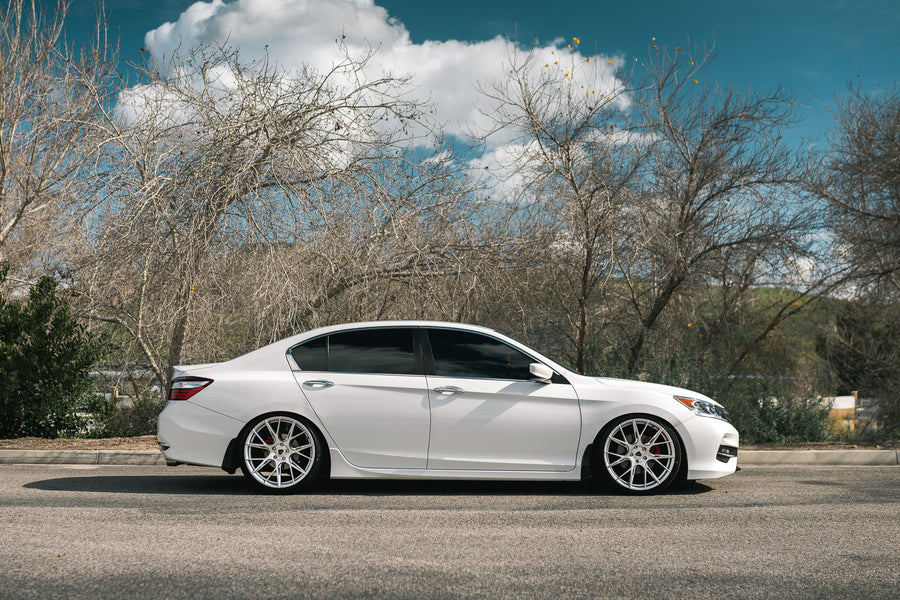 A 2017 Honda Accord on Blaque Diamond BD-F18 Brushed Silver Wheels