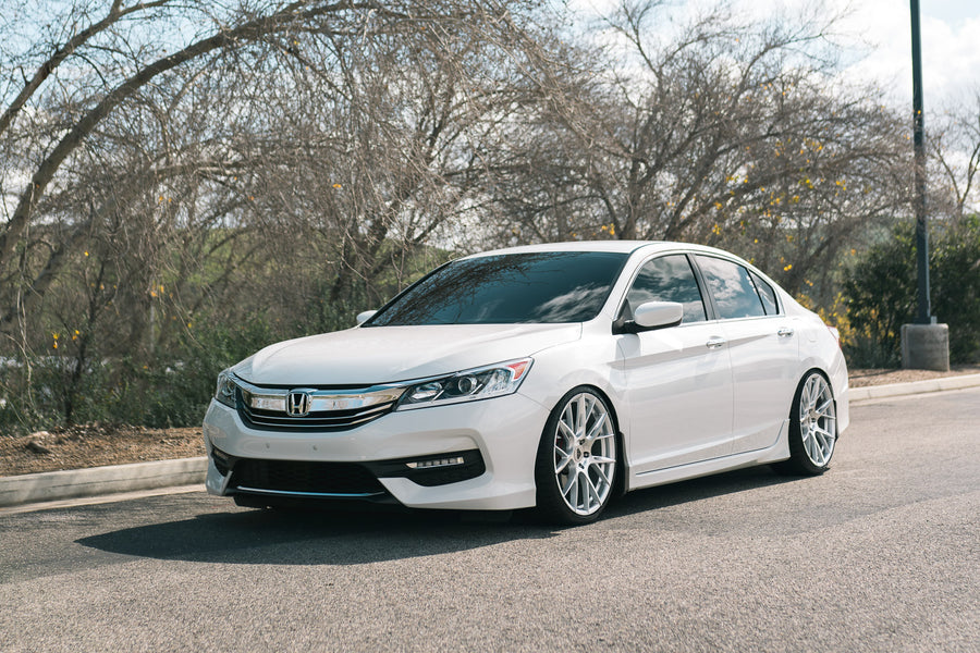 A 2017 Honda Accord on Blaque Diamond BD-F18 Brushed Silver Wheels