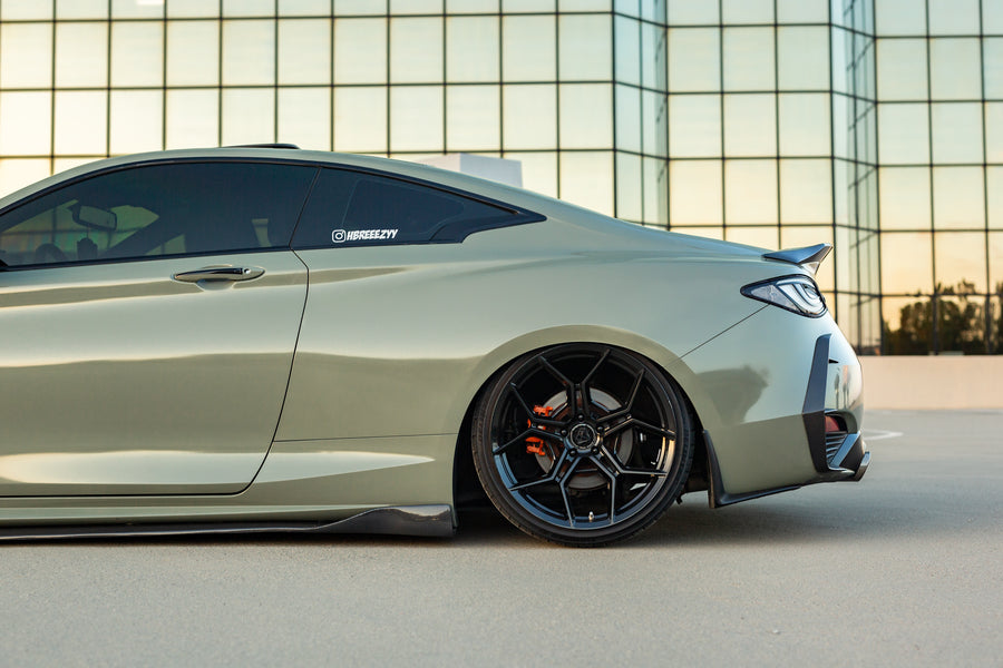 Dark Khaki Green 2017 Infiniti Q60 on Blaque Diamond BD-F25 Gloss Black Wheels