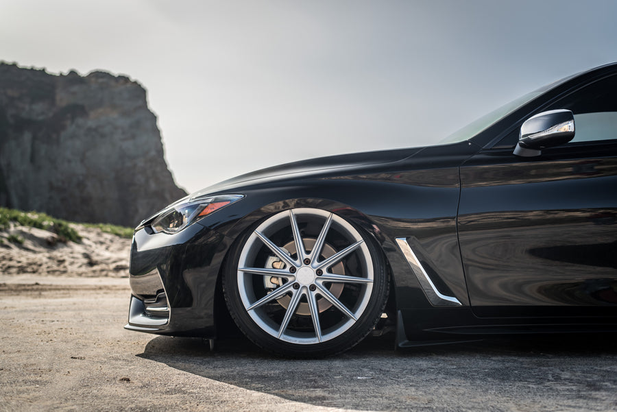 A 2017 Infinity Q60 on 20 Inch Blaque Diamond BD-11 Frozen Silver Wheels