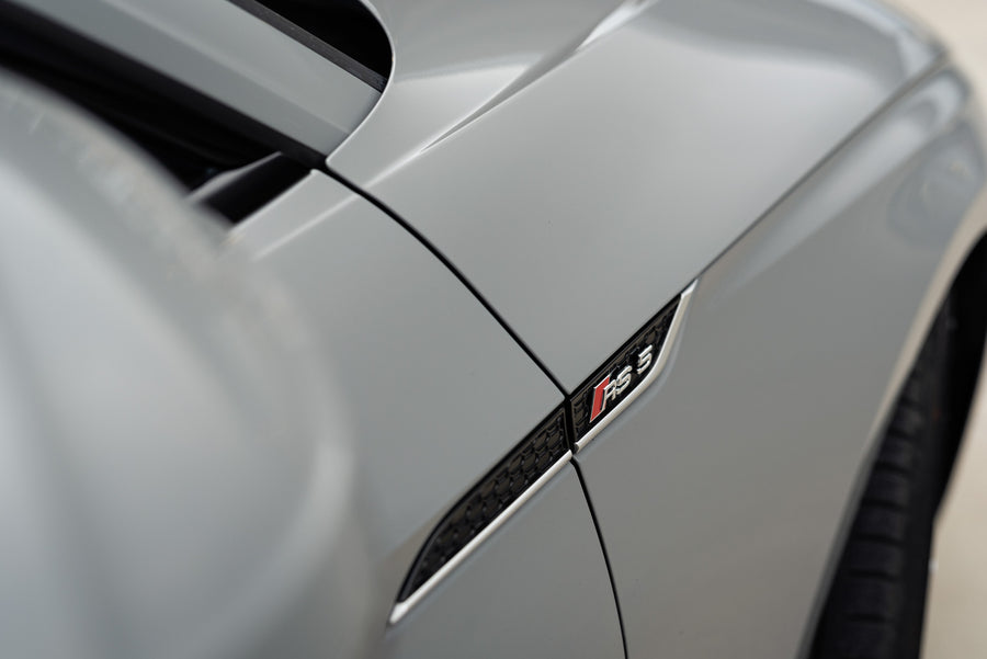 A 2018 Audi RS5 on 20 Inch Blaque Diamond BD-F18 Brushed Silver Wheels