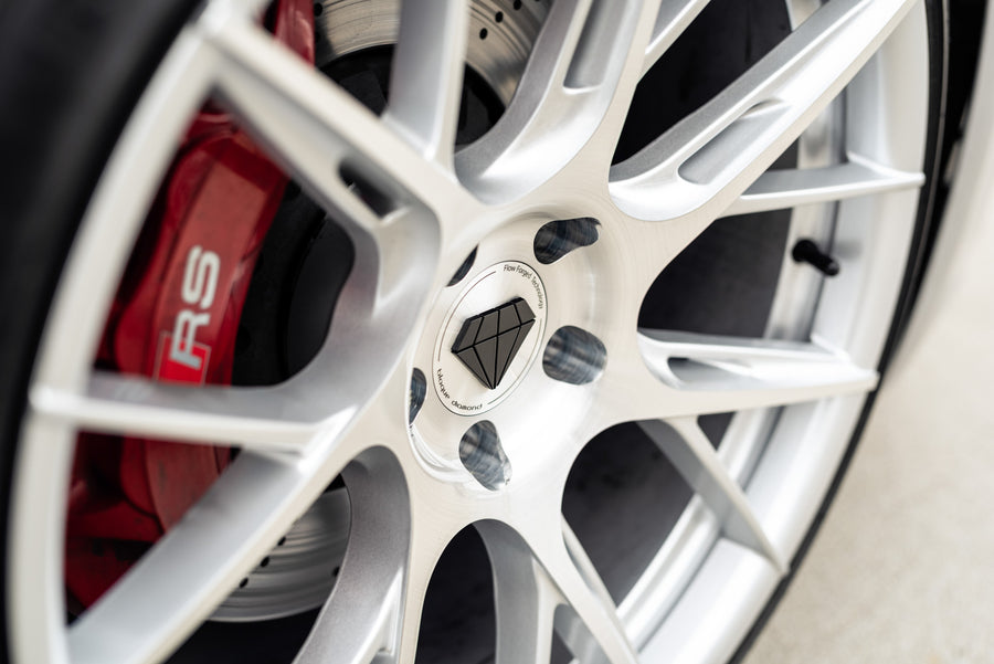 A 2018 Audi RS5 on 20 Inch Blaque Diamond BD-F18 Brushed Silver Wheels