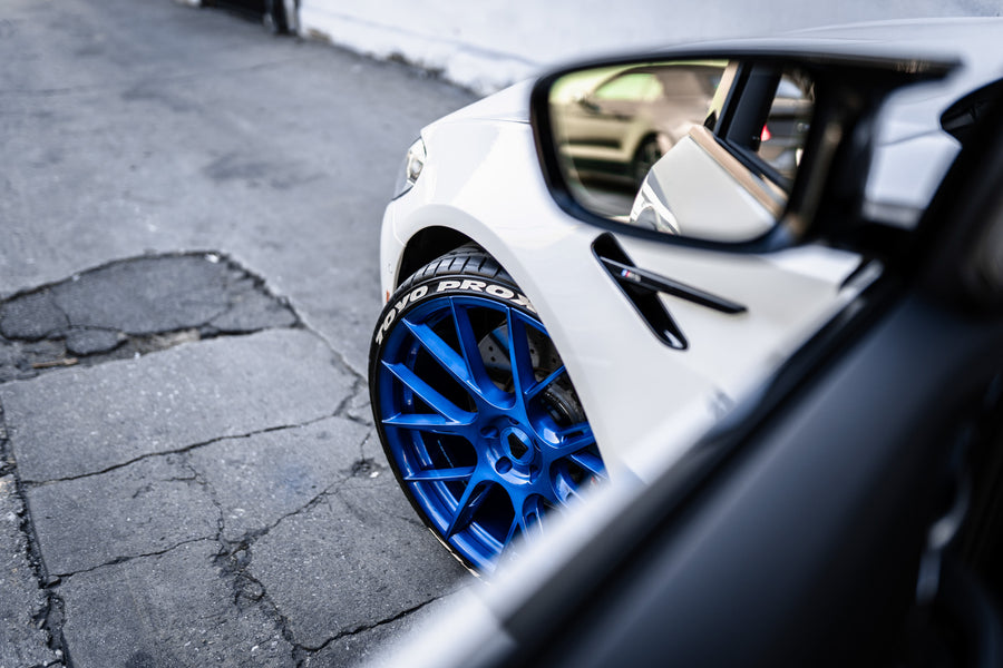 A 2018 BMW M5 on 20 Inch Blaque Diamond BD-F18 Brushed Blue Wheels