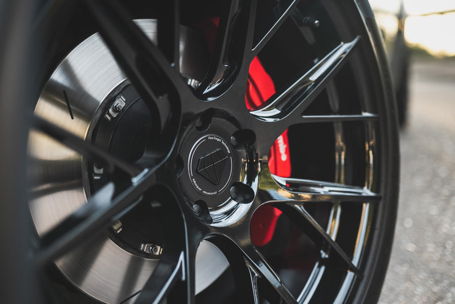 A 2018 Dodge Challenger RT on 20 Inch Blaque Diamond BD-F18 Gloss Black Wheels
