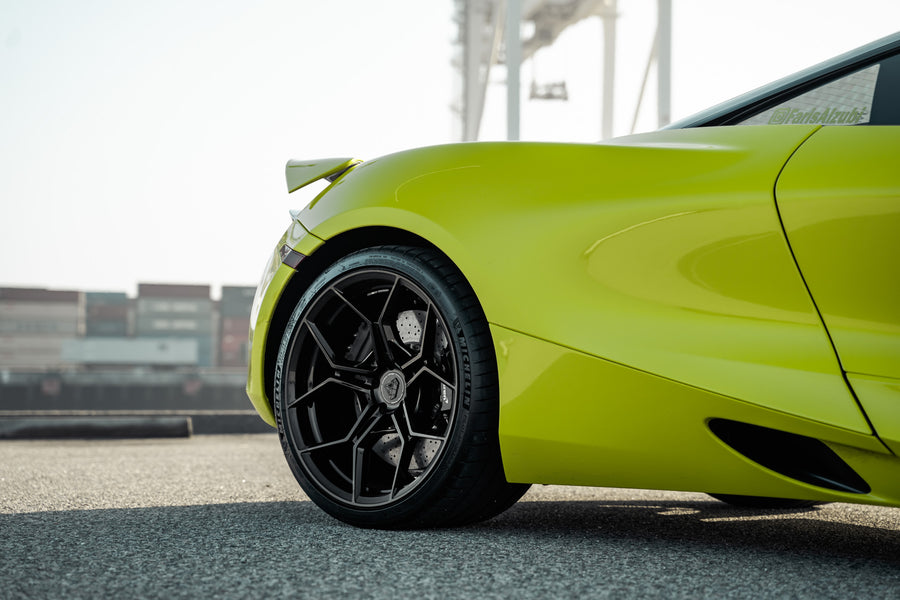 A 2018 McLaren 720s on 20 Inch Blaque Diamond BD-F25 Gloss Black Wheels
