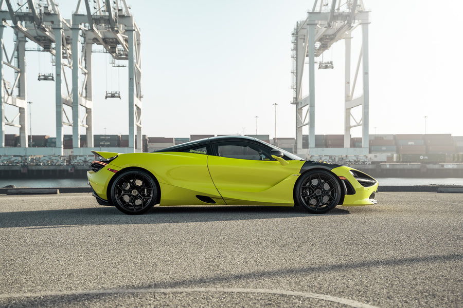 A 2018 McLaren 720s on 20 Inch Blaque Diamond BD-F25 Gloss Black Wheels