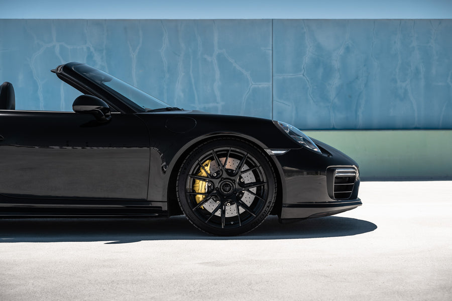 A 2018 Porsche 911 Turbo S on Blaque Diamond BD-F18 Gloss Black Wheels
