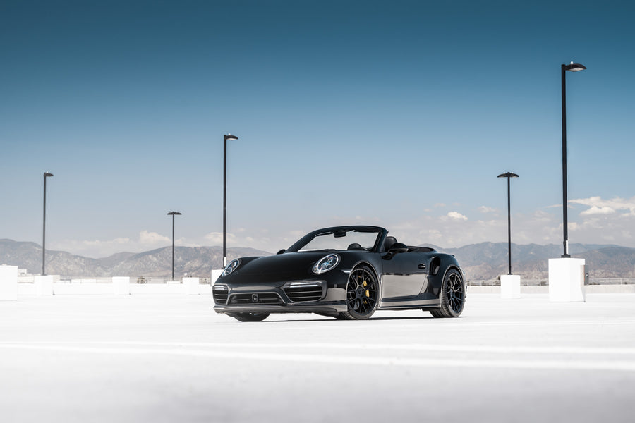 A 2018 Porsche 911 Turbo S on Blaque Diamond BD-F18 Gloss Black Wheels