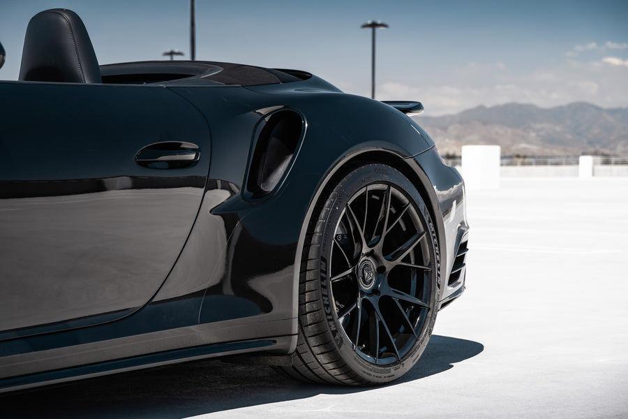 A 2018 Porsche 911 Turbo S on Blaque Diamond BD-F18 Gloss Black Wheels