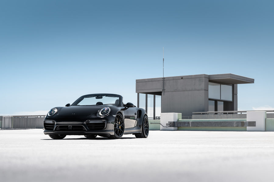 A 2018 Porsche 911 Turbo S on Blaque Diamond BD-F18 Gloss Black Wheels