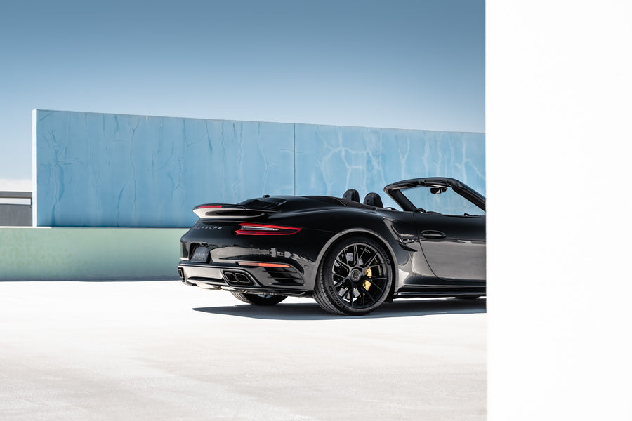A 2018 Porsche 911 Turbo S on Blaque Diamond BD-F18 Gloss Black Wheels