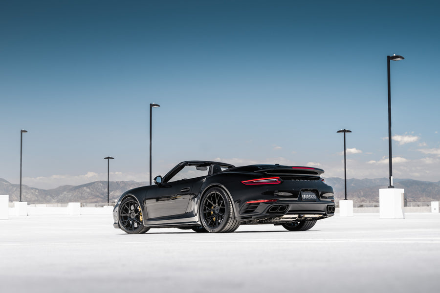 A 2018 Porsche 911 Turbo S on Blaque Diamond BD-F18 Gloss Black Wheels
