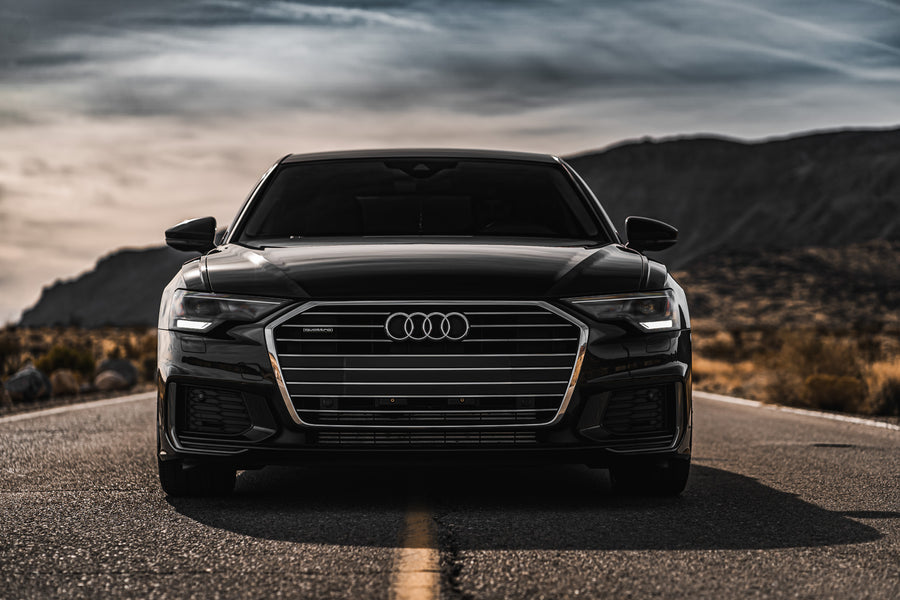 A 2019 Audi A6 on 20 Inch Blaque Diamond BD-F18 Gloss Black Wheels