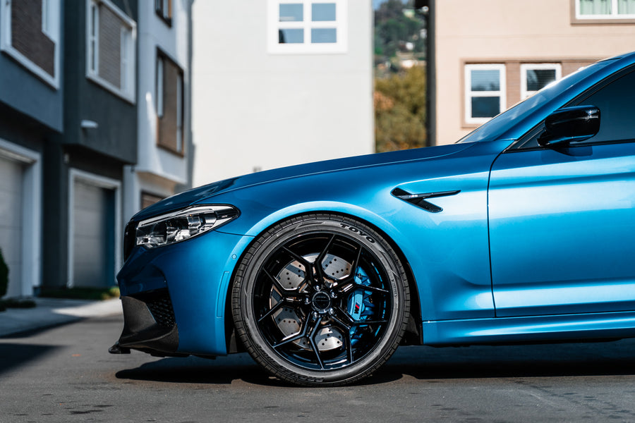 A 2019 BMW M5 on Blaque Diamond BD-F25 Gloss Black Wheels