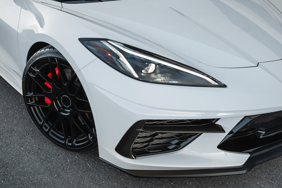 A 2020 Chevrolet Corvette C8 on Blaque Diamond BD-F12 Satin Black Wheels