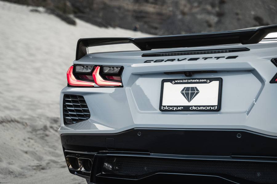 A 2020 Chevrolet Corvette C8 on Blaque Diamond BD-F12 Satin Black Wheels