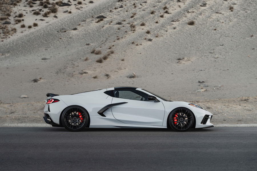 A 2020 Chevrolet Corvette C8 on Blaque Diamond BD-F12 Satin Black Wheels
