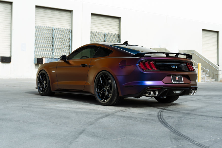 A 2020 Ford Mustang GT on Blaque Diamond BD-F25 Gloss Black Wheels