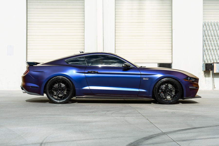 A 2020 Ford Mustang GT on Blaque Diamond BD-F25 Gloss Black Wheels