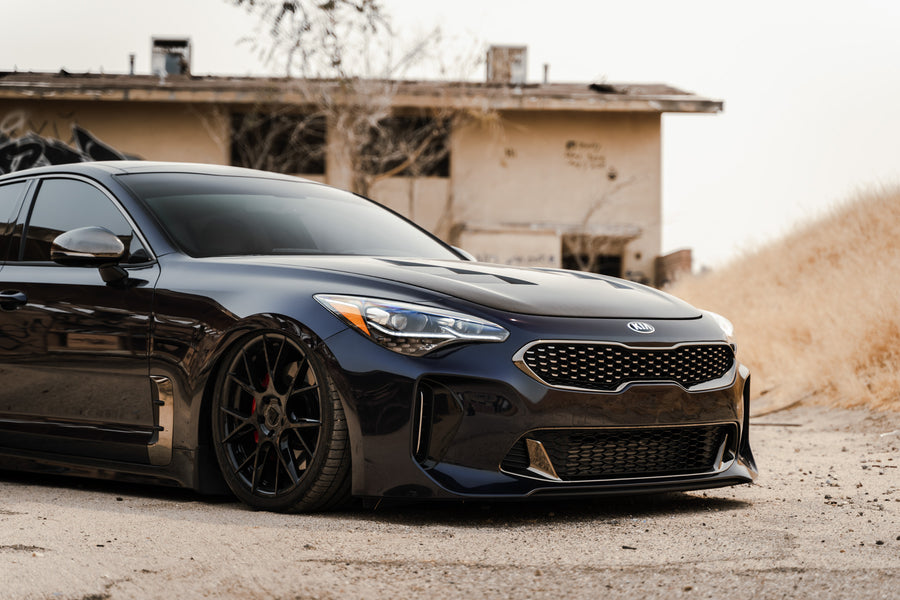 A 2020 Kia Stinger GT AWD on Blaque Diamond BD-F18 Gloss Black Wheels