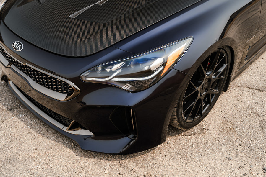 A 2020 Kia Stinger GT AWD on Blaque Diamond BD-F18 Gloss Black Wheels