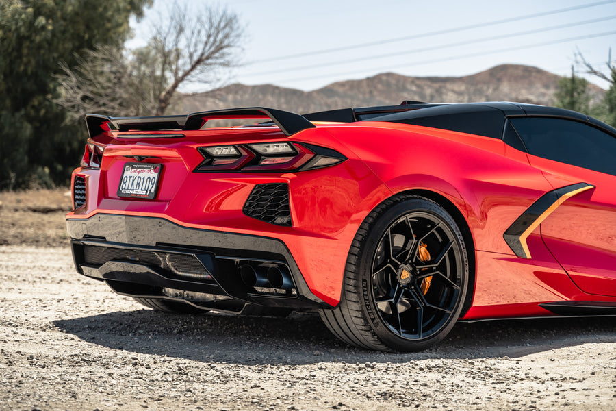 A Red 2021 Chevrolet Corvette C8 on Blaque Diamond BD-F25 Gloss Black Wheels