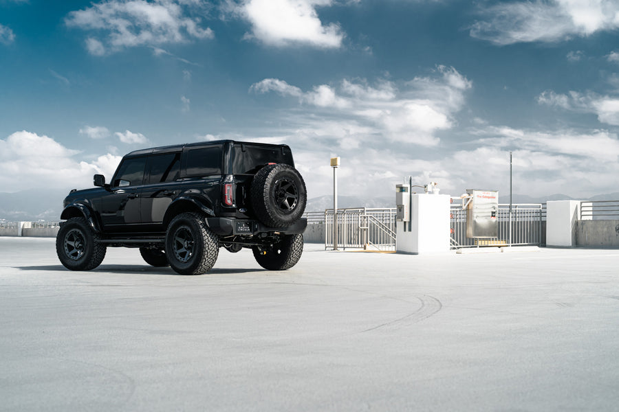 A 2022 Ford Bronco on Blaque Diamond BD-O728 Textured Black Wheels