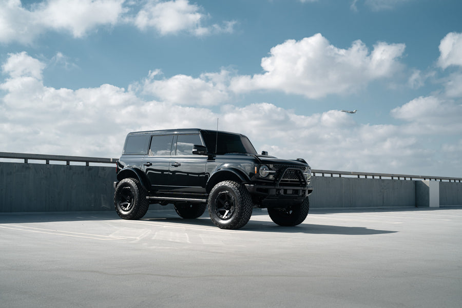 A 2022 Ford Bronco on Blaque Diamond BD-O728 Textured Black Wheels