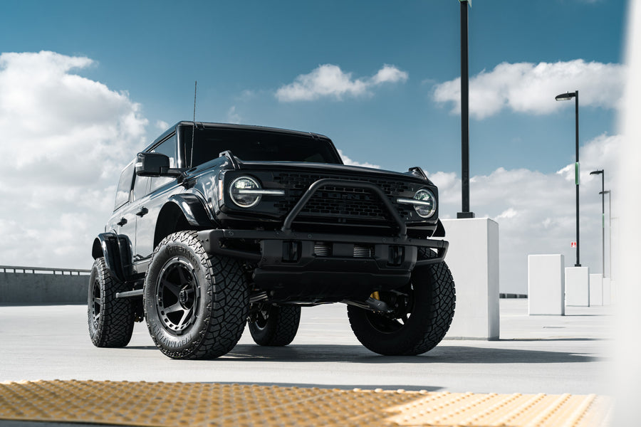 A 2022 Ford Bronco on Blaque Diamond BD-O728 Textured Black Wheels