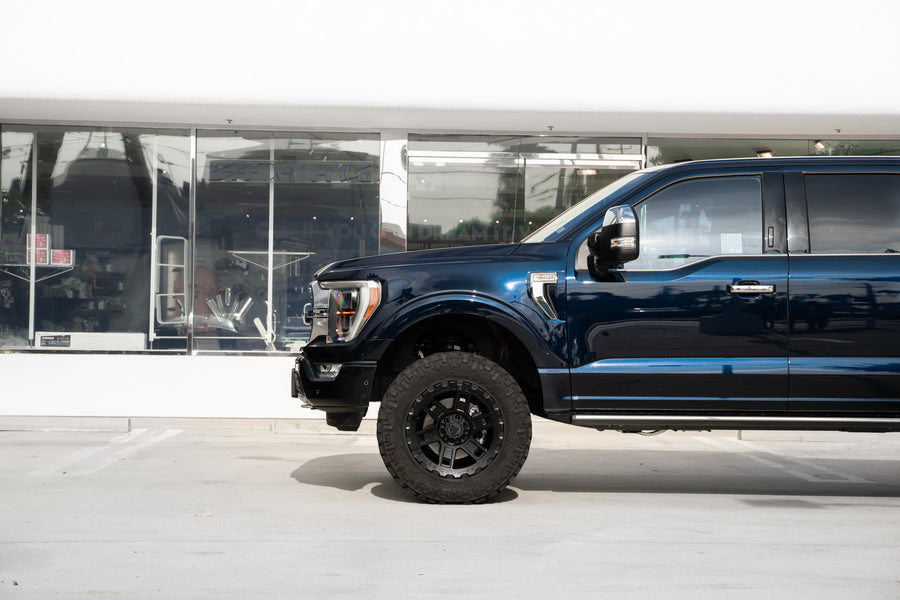 A 2022 Ford F150 Platinum on Blaque Diamond BD-O801 Textured Black Wheels