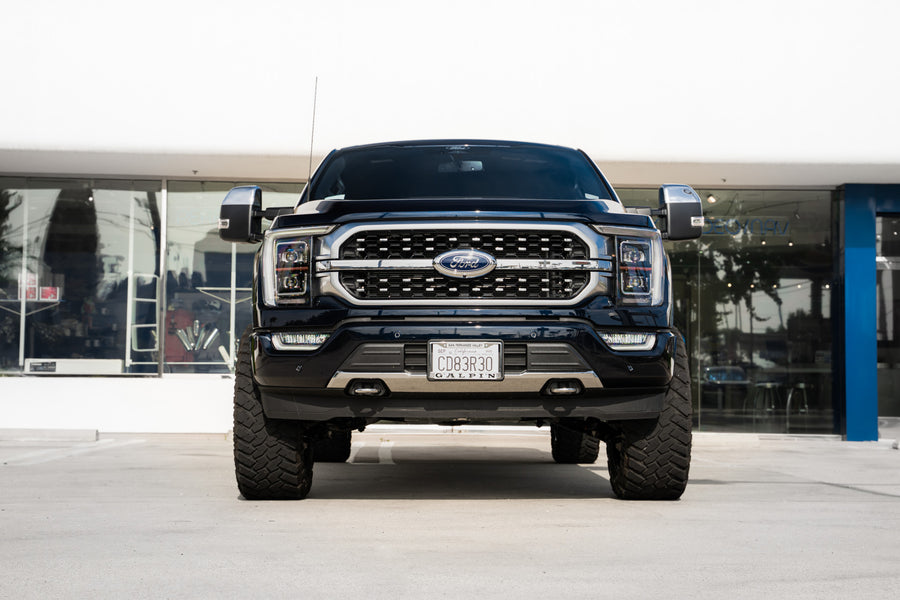 A 2022 Ford F150 Platinum on Blaque Diamond BD-O801 Textured Black Wheels