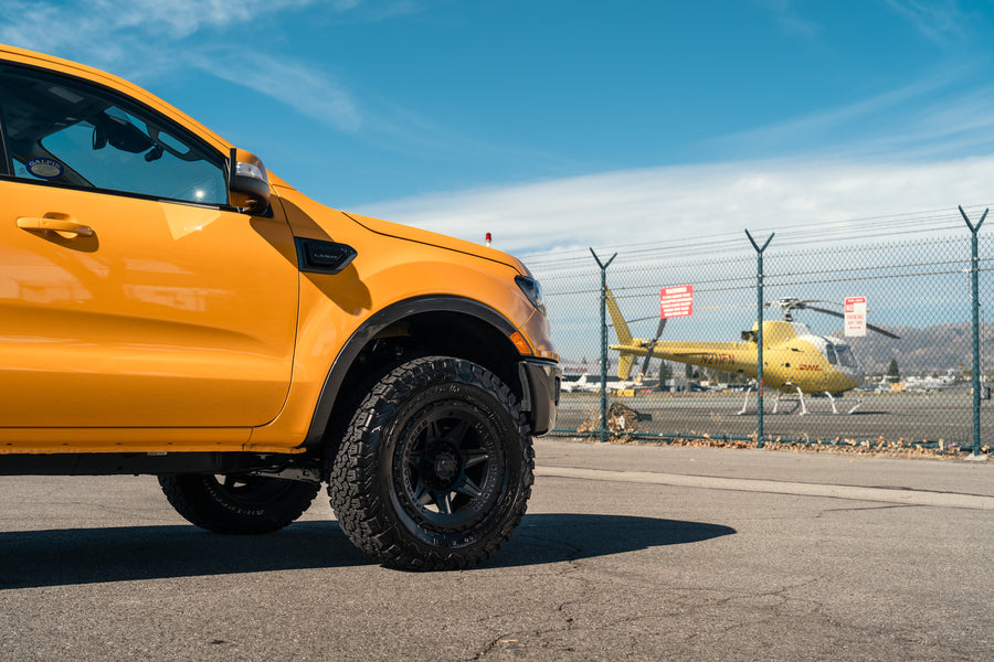 A 2022 Ford Ranger Lariat on Blaque Diamond BD-O102 Wheels in Textured Black