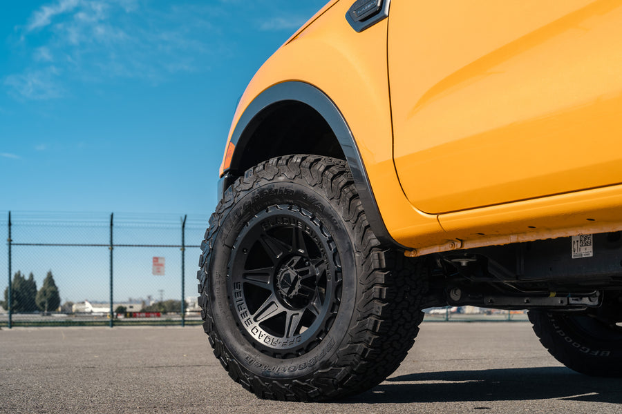 A 2022 Ford Ranger Lariat on Blaque Diamond BD-O102 Wheels in Textured Black