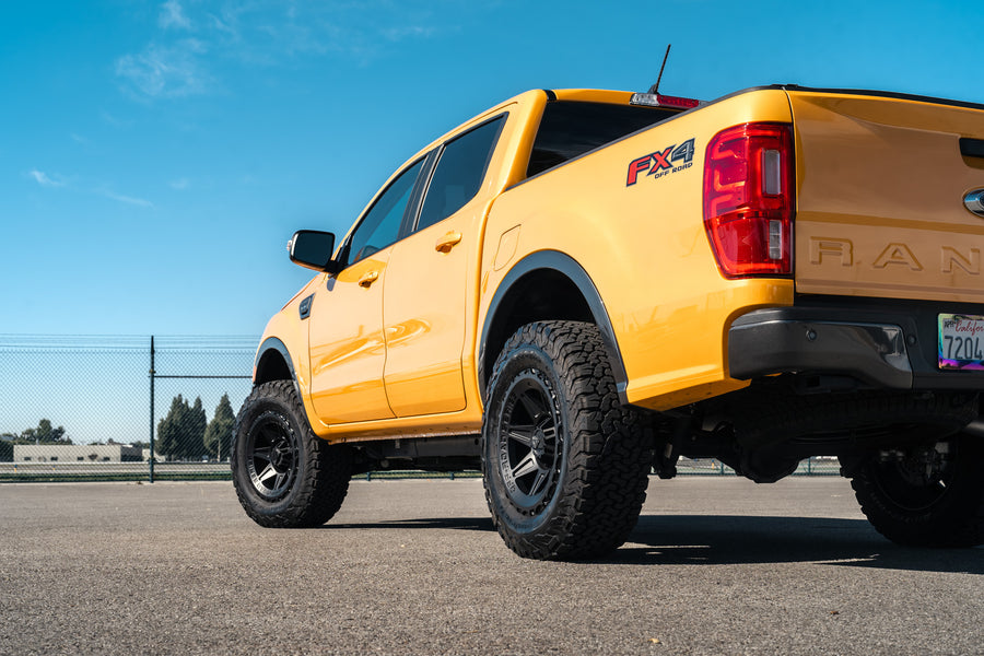 A 2022 Ford Ranger Lariat on Blaque Diamond BD-O102 Wheels in Textured Black