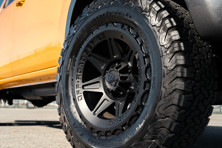 A 2022 Ford Ranger Lariat on Blaque Diamond BD-O102 Wheels in Textured Black