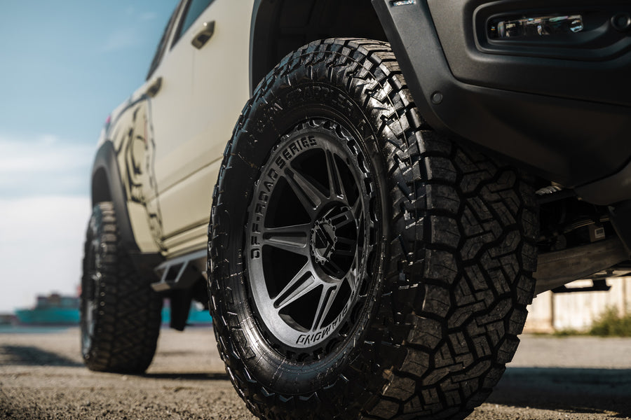 A 2022 Ram 1500 TRX on Blaque Diamond BD-O102 Textured Black Wheels