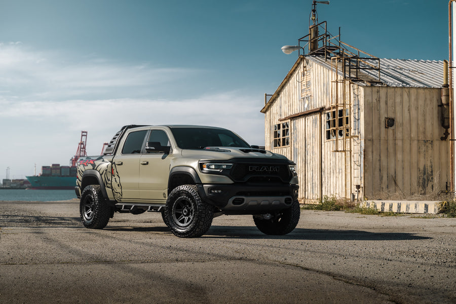A 2022 Ram 1500 TRX on Blaque Diamond BD-O102 Textured Black Wheels