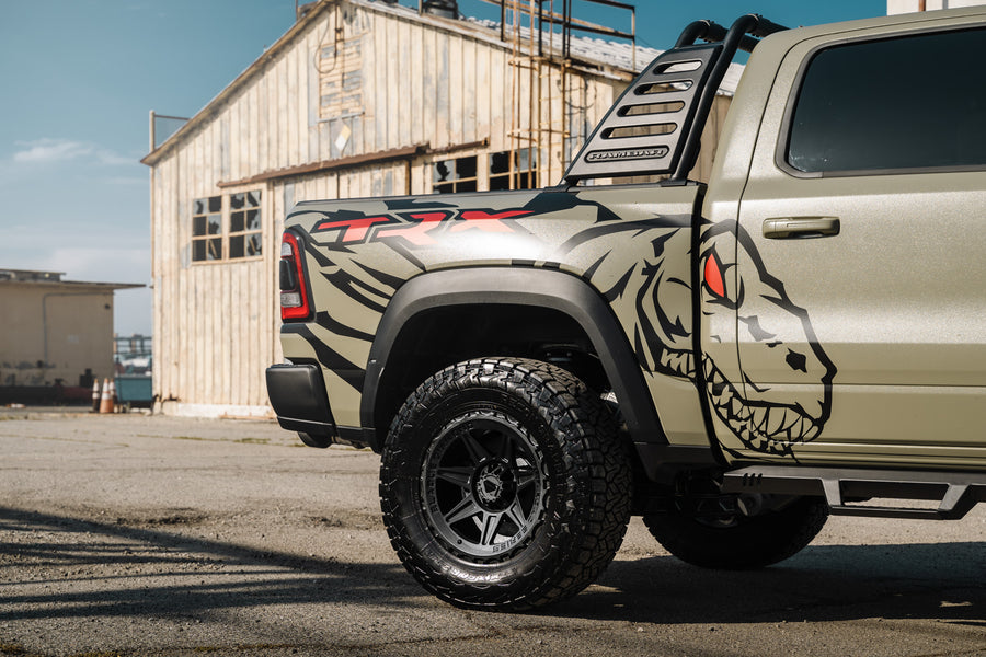 A 2022 Ram 1500 TRX on Blaque Diamond BD-O102 Textured Black Wheels