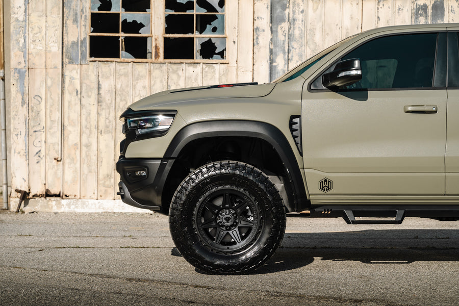 A 2022 Ram 1500 TRX on Blaque Diamond BD-O102 Textured Black Wheels