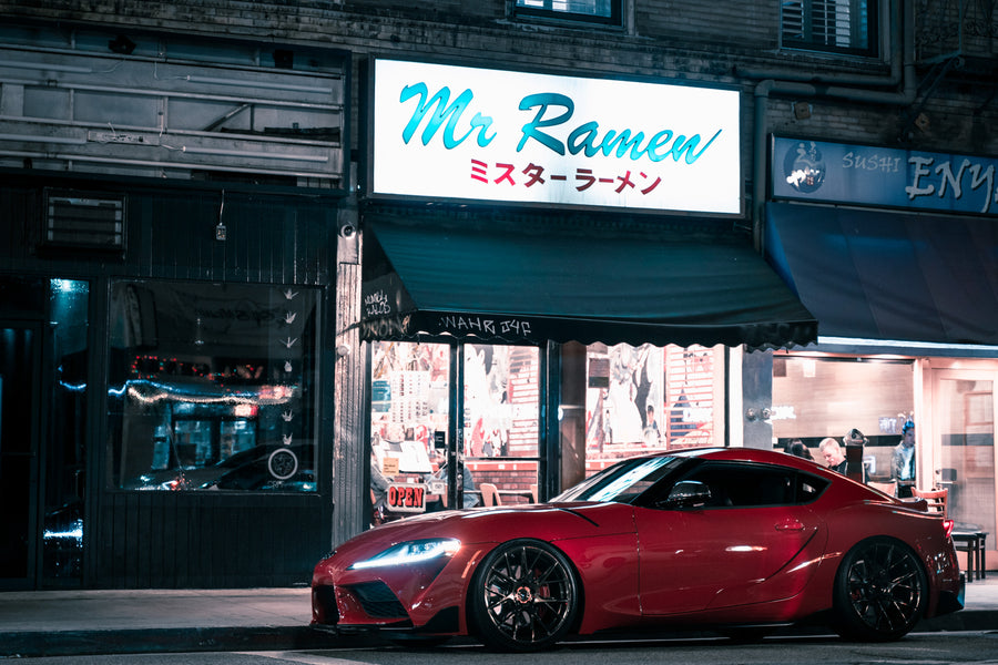 A 2020 Toyota Supra on Blaque Diamond BD-F18 Polished Bronze Little Tokyo Wheels