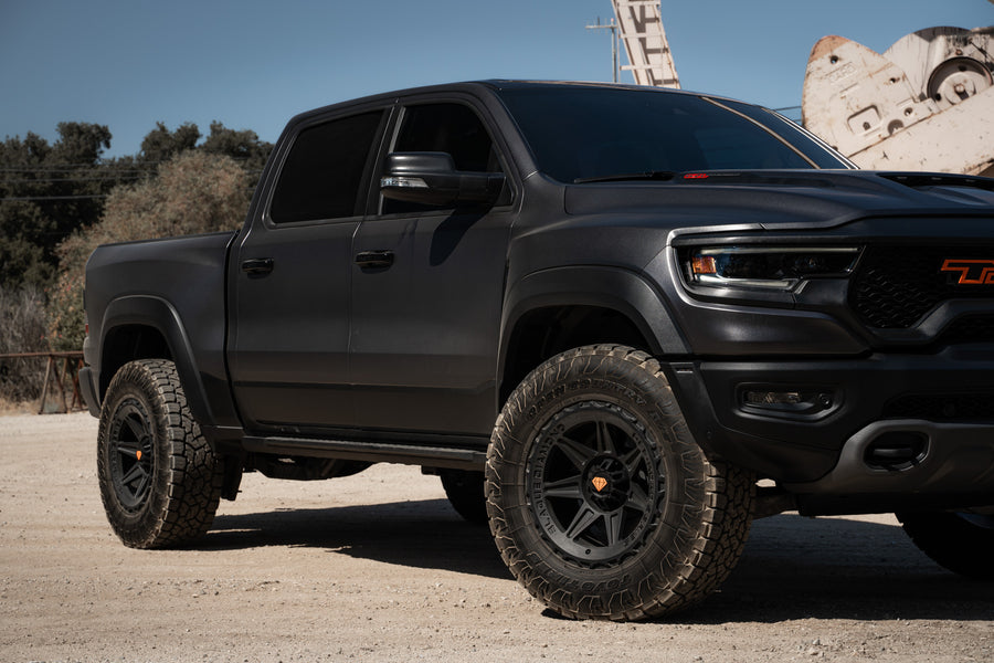 A 2022 Ram 1500 TRX on Blaque Diamond BD-O102 Textured Black Wheels