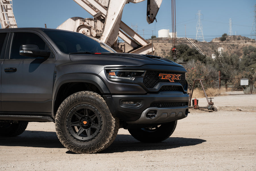 A 2022 Ram 1500 TRX on Blaque Diamond BD-O102 Textured Black Wheels